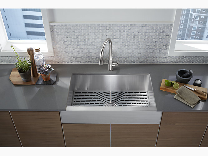 Ludington®34" x 19-3/4" x 9-1/2" Undermount single-bowl farmhouse kitchen sink with accessories-0